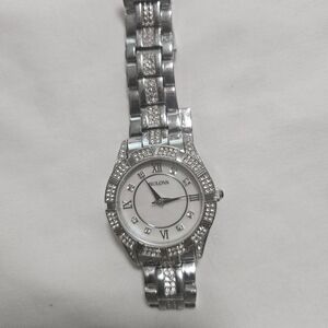 Bulova Women's Silver Watch with Crystal Accents Preowned Needs Battery